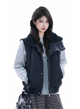 kk soul美式复古纯色简约立领棉服马甲cleanfit宽松叠穿背心外套