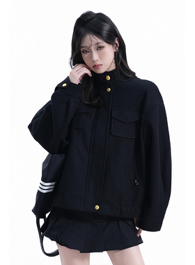 kk soul美式高级感黑色立领拉链外套女秋冬设计感情侣夹克上衣潮