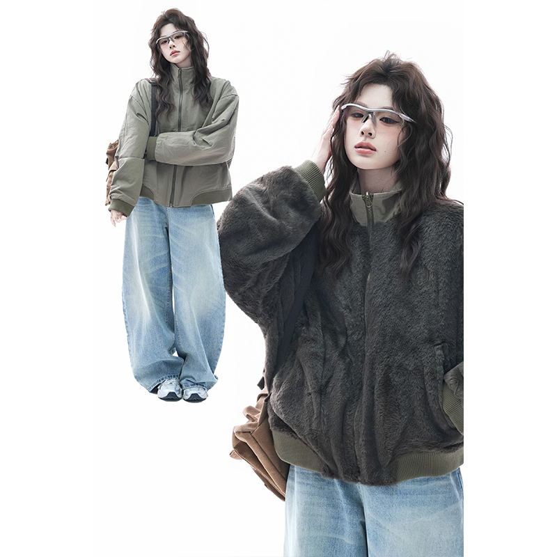 kk soul复古高级感双面穿加绒飞行员夹克秋冬cleanfit工装上衣潮