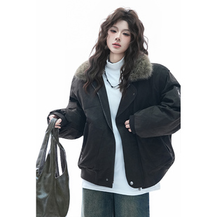 kk soul美式派克服重工巴恩风毛领工装外套中性风90白鸭绒羽绒服