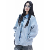 soul美式 复古牛仔拼接假两件翻领夹克情侣街头慵懒感百搭外套