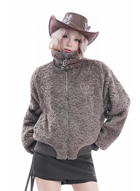 kk soul美拉德穿搭字母刺绣棉服女冬季复古加厚保暖羊羔绒短外套