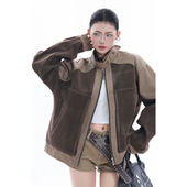 soul复古麂皮设计感美式 夹克宽松立领机车服小众vintage外套潮