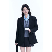 soul学院风高级感黑色西装 外套女设计感通勤穿搭休闲宽松西服
