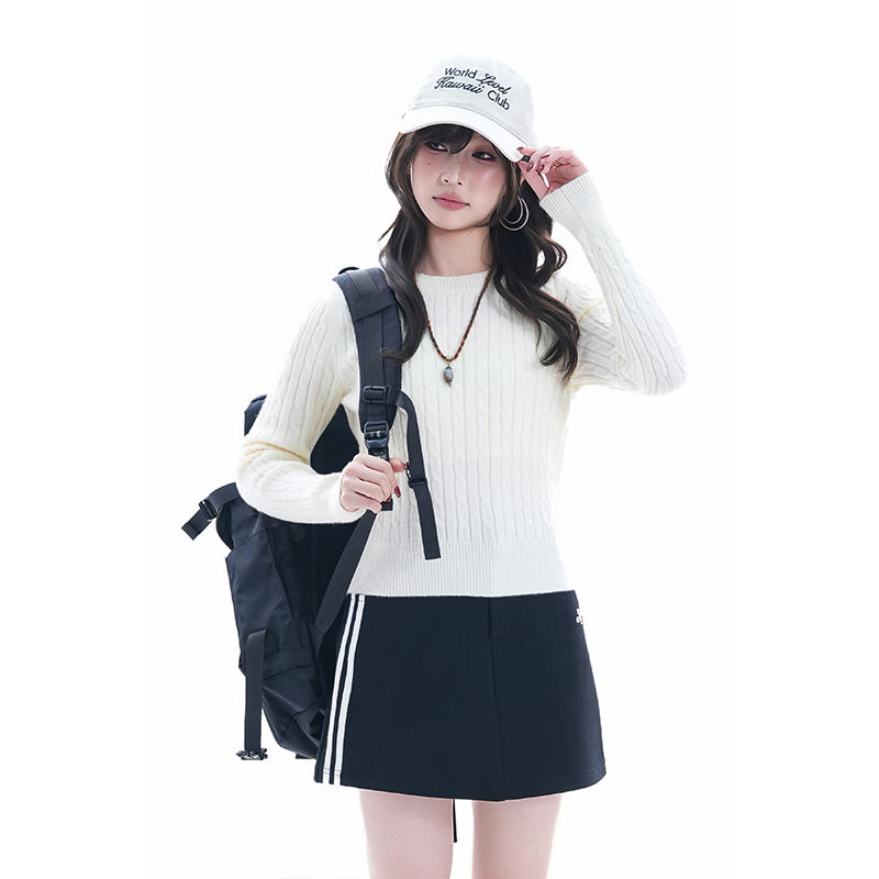 kk soul韩系简约圆领短款麻花针织衫春季通勤高级感内搭套头毛衣