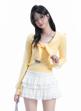 kk soul美式辣妹黄色披肩毛衣女秋季新款温柔风修身显瘦针织衫ins