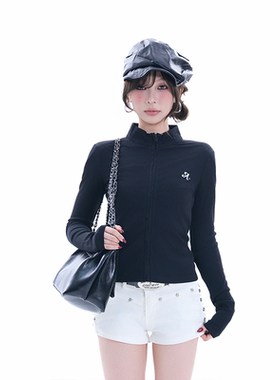 kk soul辣妹风字母刺绣小众设计感长袖开衫修身显瘦cleanfit上衣