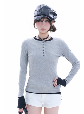 kk soul春季cleanfit修身辣妹风设计感韩系长袖薄款小众假两件T恤