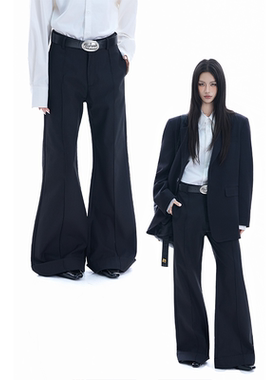 kk soul小众设计微喇叭黑色西装裤女高级感休闲通勤垂感西装长裤