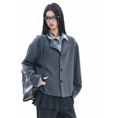 宽松简约百搭老钱风外套潮 春季 soul春季 假两件小众慵懒风长袖