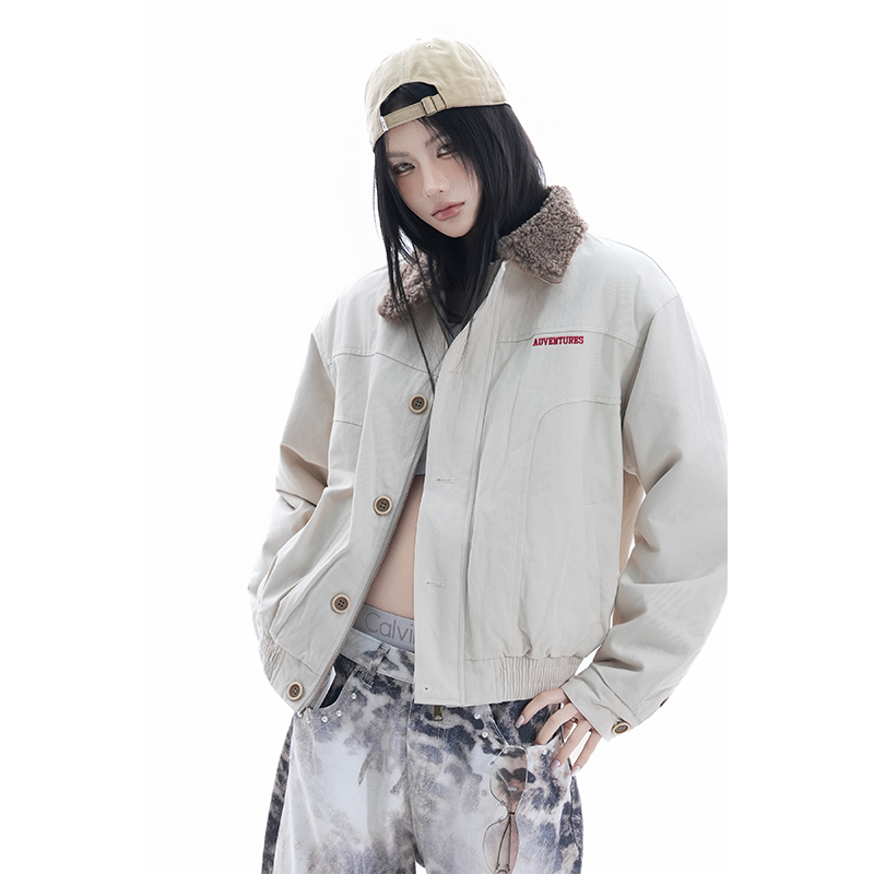 kk soul复古巴恩风拼接羊羔绒领工装夹克春季美式飞行员百搭外套,女装/女士精品,棉衣/棉服,淘宝优惠券,粉丝福利购,淘宝优惠卷