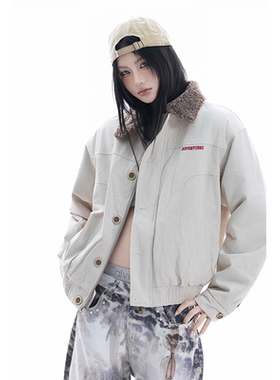 kk soul复古巴恩风拼接羊羔绒领工装夹克春季美式飞行员百搭外套