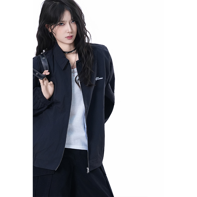 kk soul美式复古黑色翻领工装外套机车痞帅cleanfit高级感夹克潮