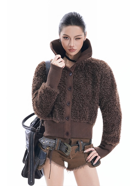 kk soul美式复古羊羔绒短款修身外套小个子美拉德甜辣风气质棉服