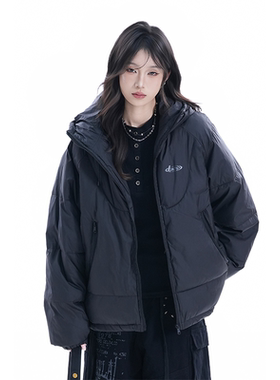 kk soul美式复古黑色棉服外套女潮牌冬季保暖加厚情侣棉衣面包服