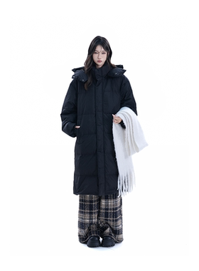 kk soul韩国东大门黑色中长款羽绒服大衣女冬季保暖加厚过膝外套