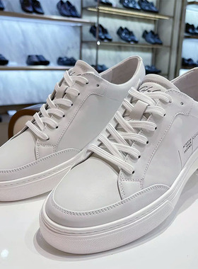 沙驰男鞋专柜正品2023年春款牛皮系带日常休闲鞋平底舒适白色板鞋