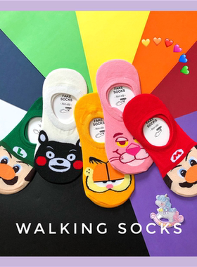 5双装ins新款网红卡通船袜女纯棉可爱浅口袜硅胶防滑情侣动漫袜子