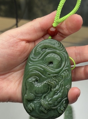 和田玉碧玉双面精工雕刻挂件83.8×50.8×18m m