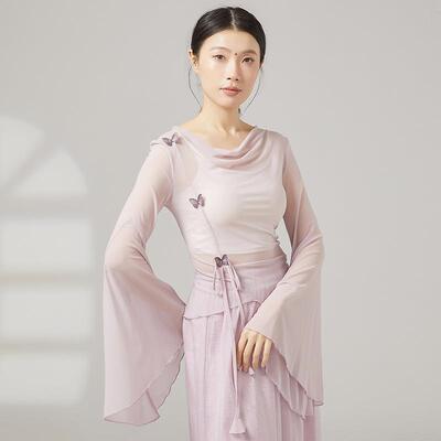 演出飘逸练功舞新款舞蹈服装上衣中国身韵荡领服网纱古典仙气