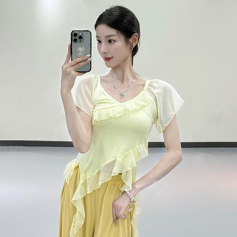 上衣芭蕾舞训练服装形体边短袖古典舞舞蹈荷叶练功服现代舞女身韵