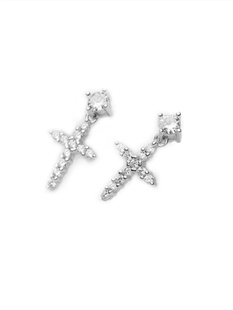 纯银925十字架钻锆石耳钉耳坠男女耳饰 Richer Einsamer
