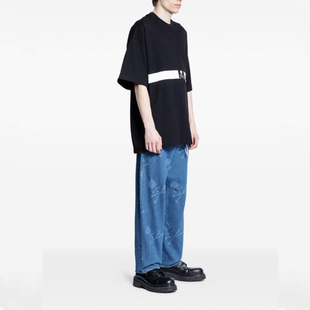 26款mmw mmj骷髅黑色短袖T恤男宽松条纹印花休闲上衣纯棉打底衫