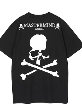 2024J暗黑MASTERMIND WORLD骷髅头印花男前小后长大日系原创短袖T