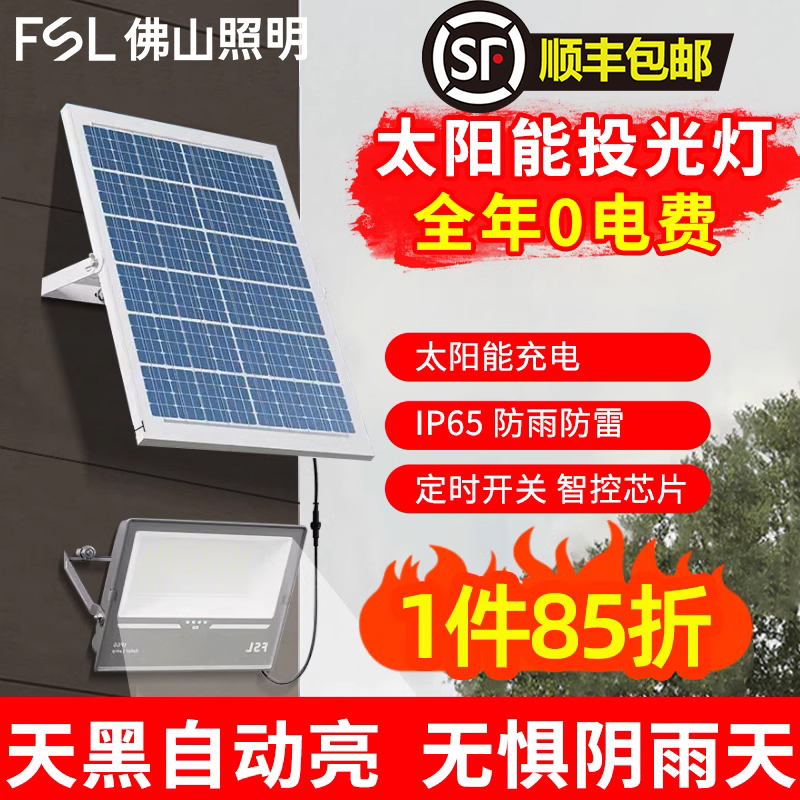 佛山照明太阳能庭院户外新农村超亮大功率防水LED投光灯照明路灯