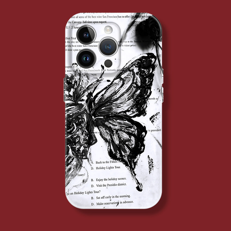 个性趣味黑色蝴蝶艺术文艺苹果iphone17promax适用16pro透明15plus/xs/14全包菲林软壳华为小米荣耀13手机壳