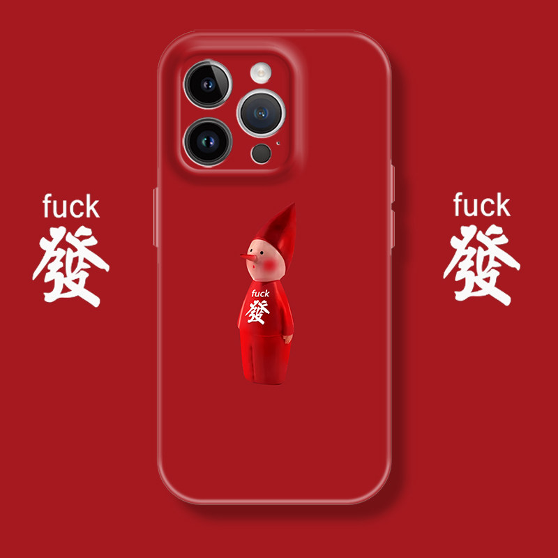 喜庆红色皮诺曹发财趣味高级感苹果iphone17promax适用15pro透明14min13全包防摔菲林软华为小米荣耀16手机壳