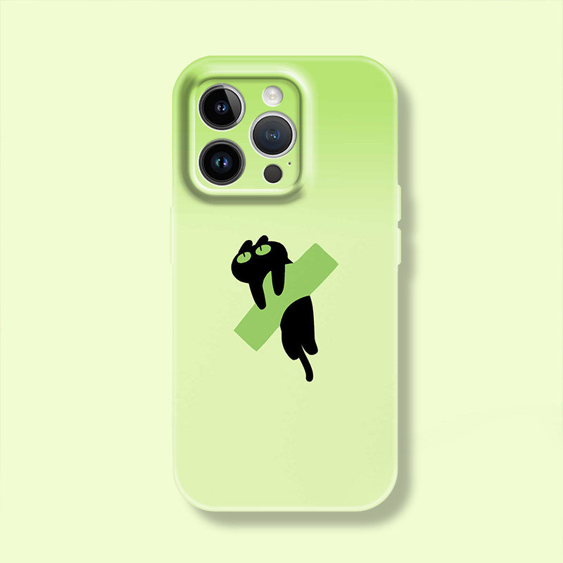 新款可爱小黑猫咪奶绿简约苹果iphone17promax适用15pro艺术14min/xs13全包防摔菲林软华为小米荣耀16手机壳
