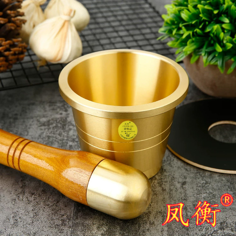 凤衡广式特大号纯铜实心捣药罐盅钵杵器压蒜泥缸碾子碎冲筒