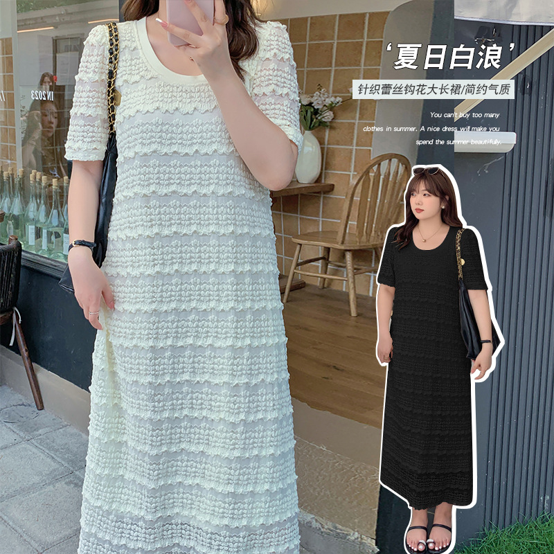 軒辰詩銘洛可夏季新品大碼女裝微胖連衣裙蕾絲裙長裙純色女裙