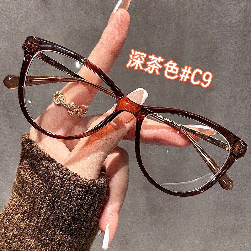 23055质感TR90猫眼款小个性近视眼镜显白出圈冷茶平光镜