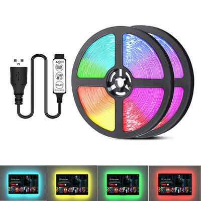 le电视背景灯带套装 RB5050七彩5V防水灯条USB3键氛围灯套装