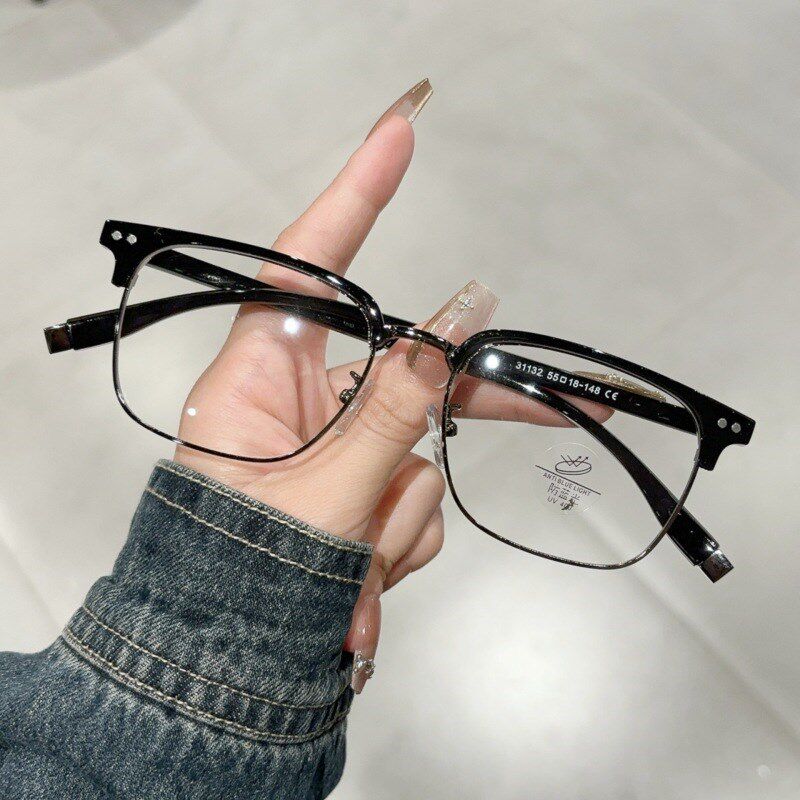 31132复古半框近视眼镜男防蓝光眉毛框可配度数变色潮圆脸显瘦平