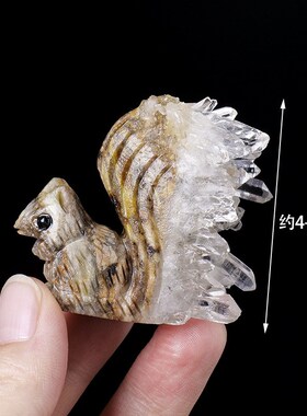 天然白水晶晶簇小松鼠摆件 原石矿标雕刻水晶工艺品装饰摆件