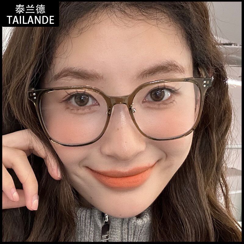 1123大框TR大脸眼镜架冷茶绿显白素颜眼镜框女韩系级感平光眼镜