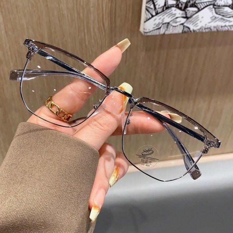 312新款黑框TR合金半框眉毛架男光学眼镜平光镜女可配度数