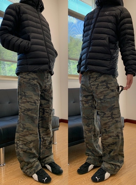 07QWER 秋季美式复古迷彩裤宽松直筒高街阔腿男长裤子工装牛仔裤