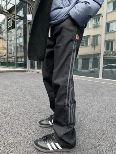 07QWER 秋冬加绒简约黑色休闲裤条纹宽松直筒阔腿裤潮流运动卫裤