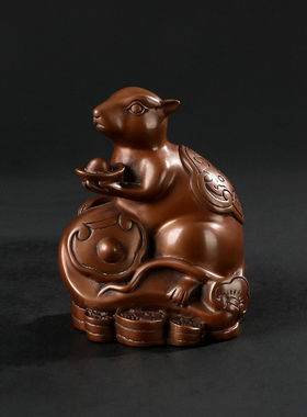 招财老鼠紫铜工艺品如意生肖鼠家居摆件饰品生日属鼠礼品
