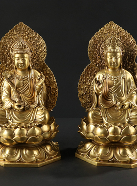 纯铜背光文殊菩萨供奉风水佛像