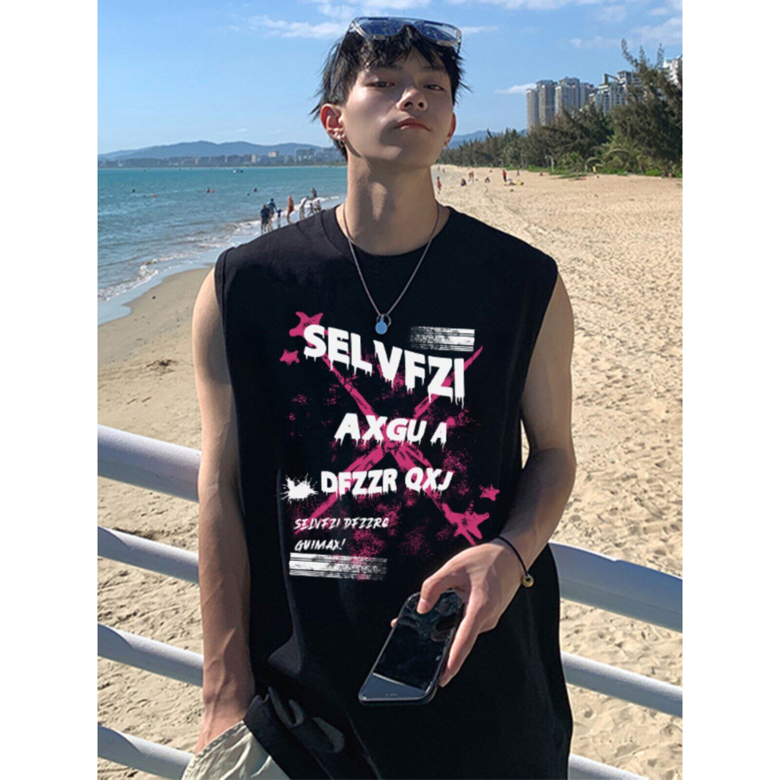美式复古重磅纯棉背心男款夏季潮