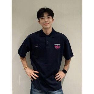 美式潮牌鲨鱼字母POLO衫短袖T恤男夏季欧美宽松纯棉重磅翻领上衣