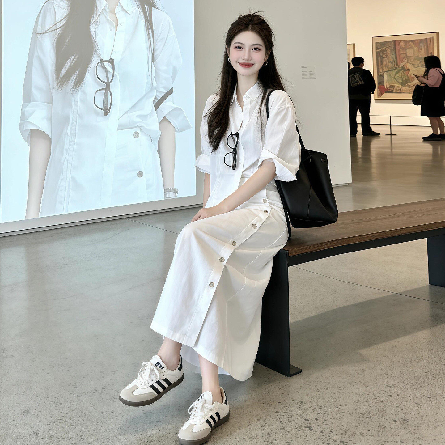 白色衬衫半身连衣裙女早春季2026新款小个子韩系穿搭一整套装长裙