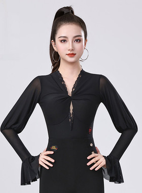 丹宝罗2026新款舞蹈服连体衣黑色长袖摩登舞交谊舞成人练功服舞衣