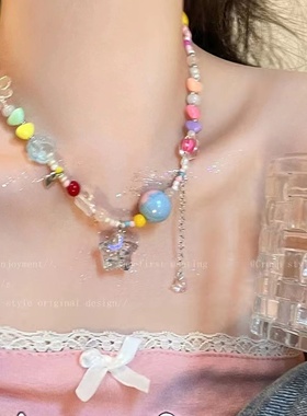 彩色星星爱心项链女款夏季百搭简约网红颈链轻奢小众设计感锁骨链