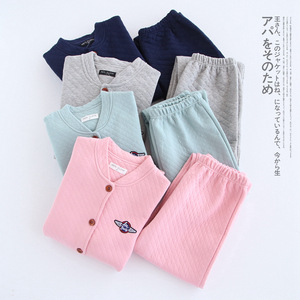 秋冬纯棉空气层男女家居服套装男士女士内衣空气棉情侣睡衣可外穿